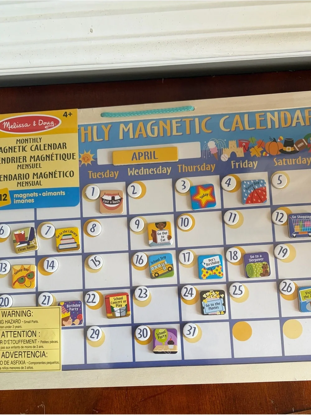 Melissa & Doug Monthly Magnetic Calendar Board - Blue and Yellow